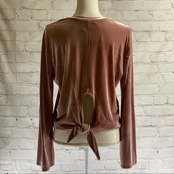 NWT! Drew Velvet Pink Long Sleeve Crop Top - Picture 3 of 3